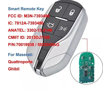 Smart Remote Car Key Replacement For Maserati Quattroporte Ghibli M3 M3N-7393490 • $80.48
