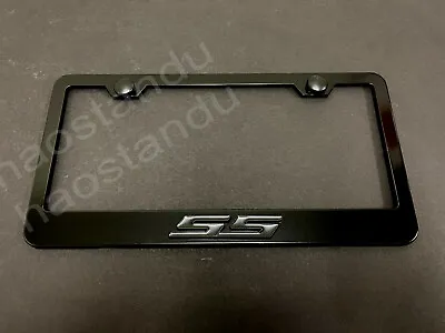 1x Black  SS  Super Sport 3D Emblem Badge BLACK Stainless License Plate Frame  • $22.63