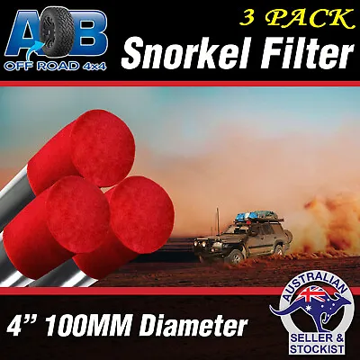 3x RED PLAIN Snorkel Sock Pre Filter Cleaner 4 100mm Ram Head Cover Air Filter • $68