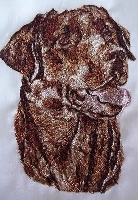 £7 • Buy Embroidered Quilt Block Panel  Chocolate Labrador Dog  White Linen Fabric