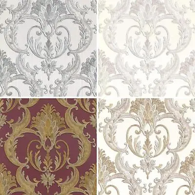 Damask Debona Italian Heavyweight Vinyl Wallpaper Textured Gold Silver White • £1.29