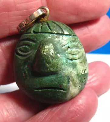 Sterling Silver Green Turquoise Aztec Head Vintage Pendant 10.1 Grams • $150