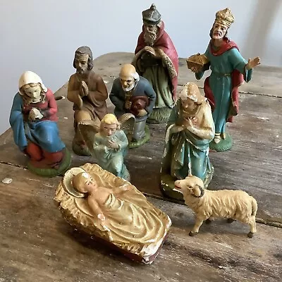 9 Vintage Nativity Set Pieces Italy Germany Composite And Plastic Christmas • $11.90