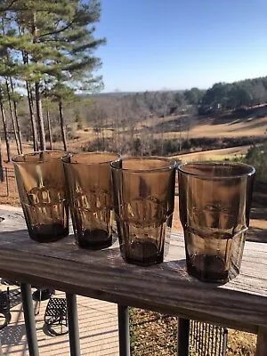 Set Of 4 Glasses Crisa Boston Libby Dusky Mocha 8 Panel Tumblers 16 Oz 5.5  Tall • $23.99