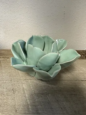 5 Inch Mint Green Ceramic Lotus Flower Tea Light Candle Holder • $8.99