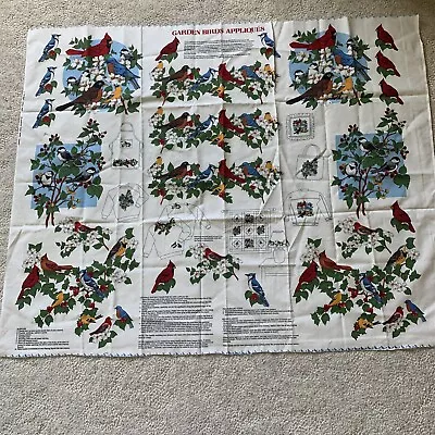 Cranston VIP Garden Birds Panel Appliques Vintage Full Fabric 44 X 35  Cotton • $9.99