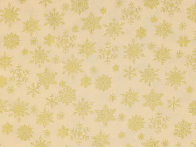 New Metallic Gold Snowflakes On Cream Christmas Cotton Fabric -  By The Yard Bty • $8.99