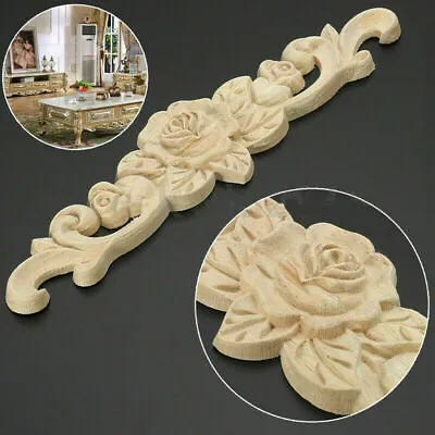 $3.99 • Buy Exquisite Wood Carved Decal Onlay Applique Unpainted Flower Home Furniture Decor