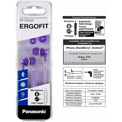 £10 • Buy Panasonic RP-HJE125E-K Ergofit Earphones With Powerful Sound Purple