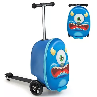 19” Kids Travel Luggage 2-in-1 Ride On Scooter Suitcase Folding Scooter Kid Gift • £49.95