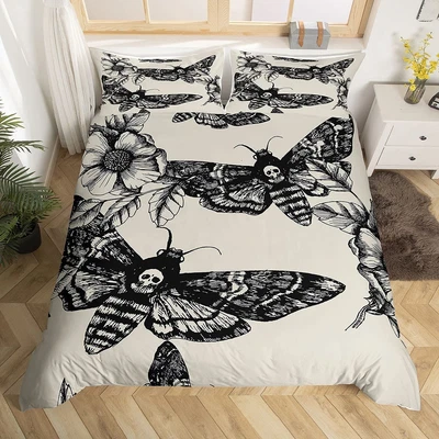 £56.36 • Buy Skull Comforter Cover Set Queen Size Moth Printed Gothic Style Duvet Cover For T