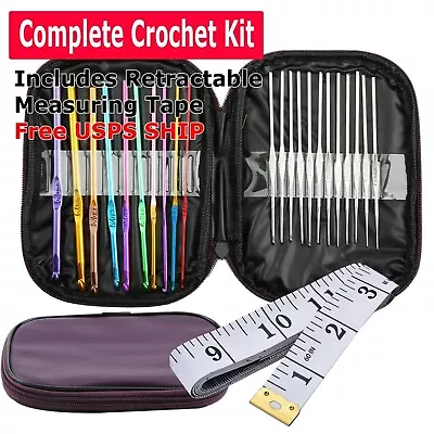 Aluminum Crochet Hooks Needles Knit 22pcs Tool Set Weave Craft Yarn Multi Color • $7.49