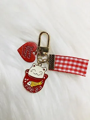 Japan Maneki Neko Lucky Cat Red Heart Keychain Bag Charm Cute Kawaii NEW • $12.99
