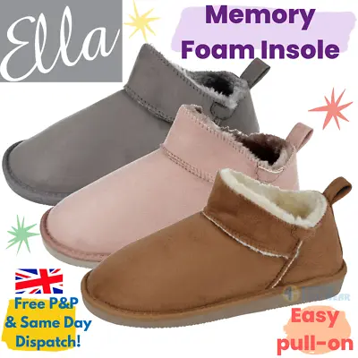 £12.95 • Buy Ladies Ella Shoes Faux Suede Ultra Mini Pull On Ankle Slipper Boots Slippers