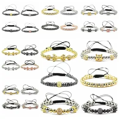 $14.99 • Buy Men Zircon Wolf Crown Dragon Claw Bracelet Copper Beads Braiding Charm Bracelets