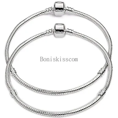 Silver Tone Snake Chain Bracelet Necklace For Beads Charms (6 -22  Available ) • $8.99