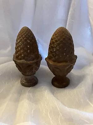 Two Vintage Pineapple Heavy 5  Cast Iron Finials Rusty Architectural Salvage • $39.95