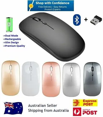 $12.15 • Buy Wireless Bluetooth 5.1 Dual-Mode Slim Rechargeable Mouse For Laptop Mac IPad #T