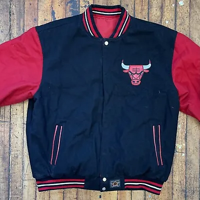 $99.99 • Buy Vintage CHICAGO BULLS  XL Reversible Red / Black Snap Up NBA JH Design Jacket 