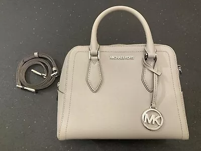 MICHAEL KORS Ayden Medium Saffiano Leather Satchel Bag 38H9CYVS2L Light Gray • $59.99