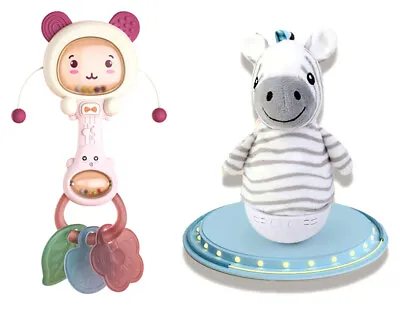 Set Of 2 Baby Animal Shape Rattle Teether & Tumbler Night Light Soft Stuffed Toy • £15.29