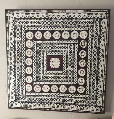 Vintage  Kesakesa Fijian  Masi Bark Cloth Tapestry 33x33 Framed • $895