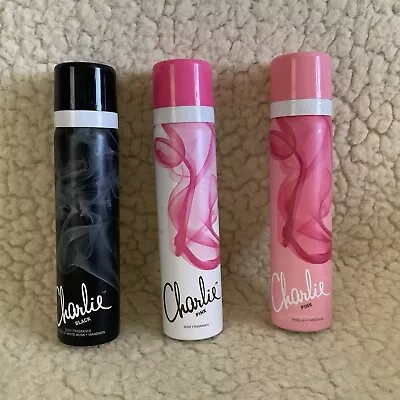 3 X Different Charlie Body Spray 75ml 2 Charlie Pink And 1 Charlie Black • £3