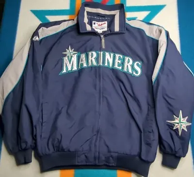 Vintage Seattle Mariners Majestic Satin Bomber Jacket Insulated Dugout Retro XL • $89.91