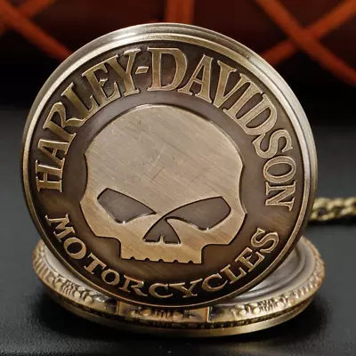 Steampunk Harley Davidson Pocket Watch Skull Full Hunter Quartz Motorcycles Gift • £11.49