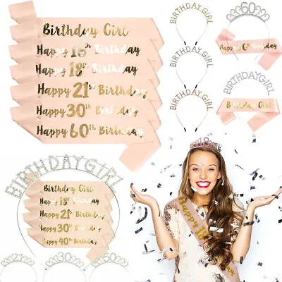 Birthday Crown Sash And Tiara Kit Girls Gifts 16/18/21/30&40/50/60th Birthday • £4.79