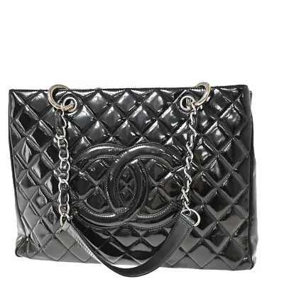 CHANEL CC Logo GST Chain Shoulder Tote Bag Patent Leather Black SHW 681RJ603 • $1680