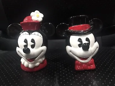 Vintage Disney Mickey & Minnie Mouse Pie-Eyed Salt And Pepper Shakers MIB • $13
