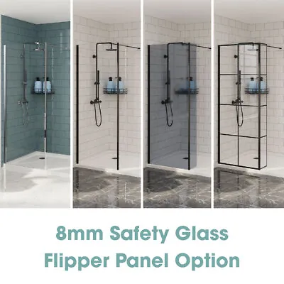 Walk In Shower Enclosure Wet Room Screen 8mm Easy Clean Glass Flipper Panel • £232.97