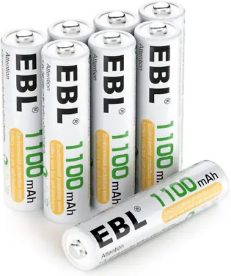 EBL AAA 1100mAh Ni-MH Rechargeable Batteries 8 Pack AAA Batteries With Storage • £5.50
