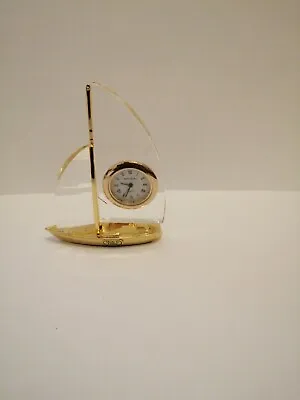 Miniature Quartz Clock Brass Crystal Yacht Sailboat Gift Boxed • $28.35