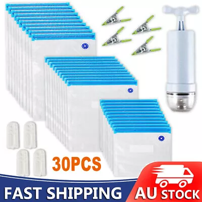 30PCS Reusable Vacuum Seal Bag Food Saver Storage Sealer Pump Kitchen Freezer • $24.79