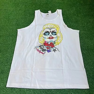 Alstyle Marilyn Monroe Candy Skull Tattoo Art Streetwear White Tank Top Size XL • $10