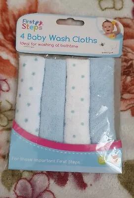 First Steps 4 Baby Wash Clothes In Light Blue & White • £2.50