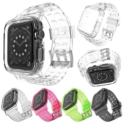 $12.99 • Buy TPU Clear Case With Band Strap 42/38/40/44mm For Apple Watch Series 6 SE 5 4 3/2