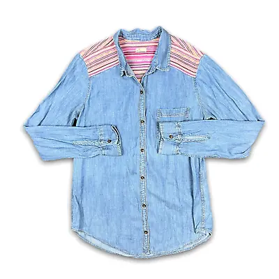 $22.41 • Buy Hollister Top Denim Button Up Shirt Women Small S Long Sleeve Cotton Blend Blue
