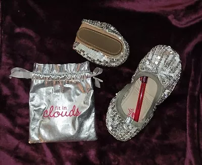 $10 • Buy Clouds Brand Silver Sequined Folding Flats Ballet Slippers