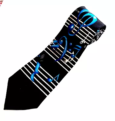 Steven Harris Men's Neck Tie Music Scale Notes Black White 58  L 4  W Blue Notes • $9.50