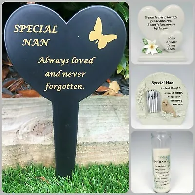 £3.89 • Buy Nan Memorial Heart Plaque Frame Stick Stake Flower Vase Grave Candle Remembrance