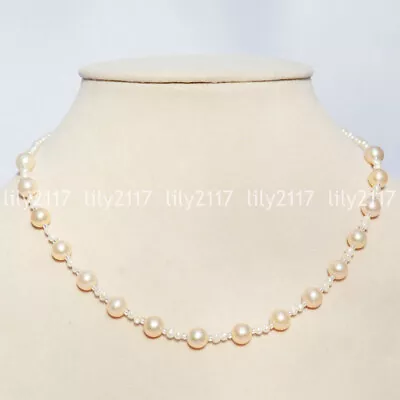 Natural 5-6mm White 8-9mm Pink Cultured Freshwater Pearl Beads Necklace 18'' • $8.99