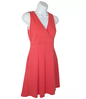 NY & Co Fit N Flare Dress Sleeveless V-Neck Pockets Coral Flowy Womens Size XS • $11.99