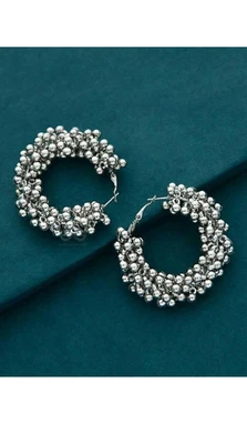 $24.19 • Buy Indian Traditional Bollywood Silver Oxidised Jhumka Jhumki Earrings Hoop M-12