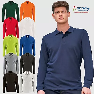 SOLs Perfect Cotton Mens Full Long Sleeve Pique Poloshirt Regular Polo Shirt Top • £13.99