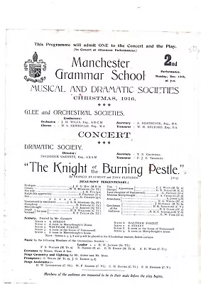Theatre Programme 1916.  The Knight Of The Burning Pestle  (Manchester Grammar) • £1