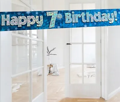 Happy 7th Birthday Blue Themed Party Wall/Door Banner. 7th Birthday Decorations • £2.65