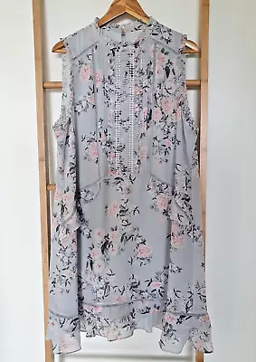 $35 • Buy Forever New Dress Sz 16 Grey/Blue Pink Floral Ruffles Cocktail Races Wedding